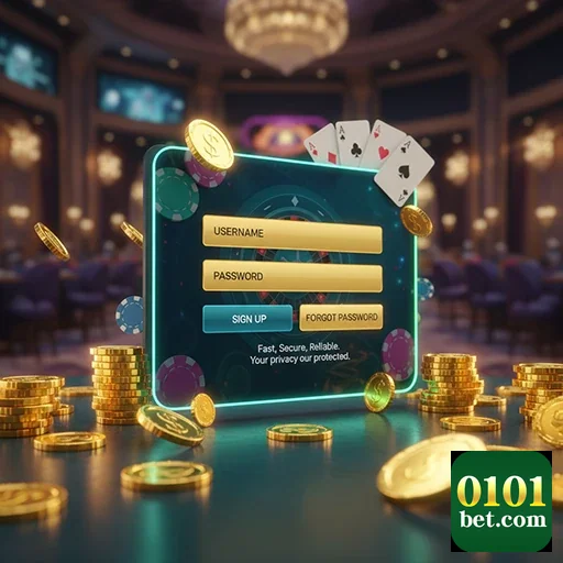 Tela de login da plataforma 0101bet com fichas e cartas.