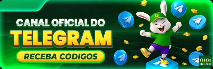 Mascote da 0101bet promovendo o canal do Telegram.