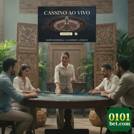 Interface de cassino ao vivo na 0101bet com jogadores e crupiê.