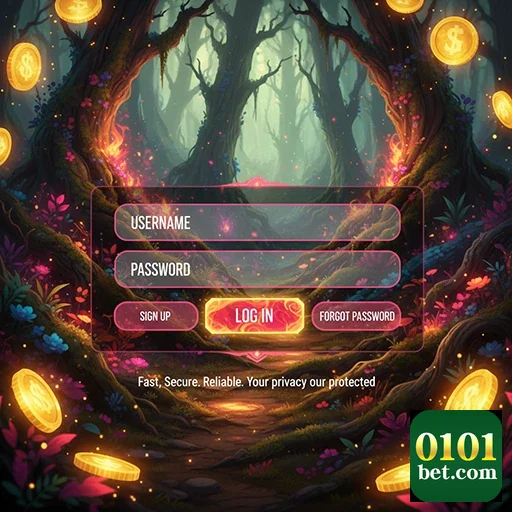 Tela de login do site 0101bet com moedas e natureza.