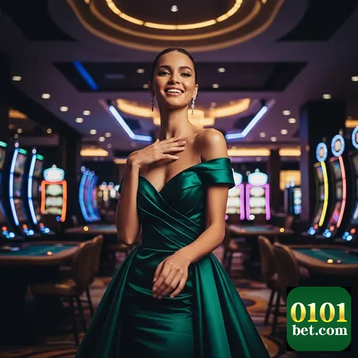 Jogadora feliz em cassino 0101bet, destacando apostas responsáveis.