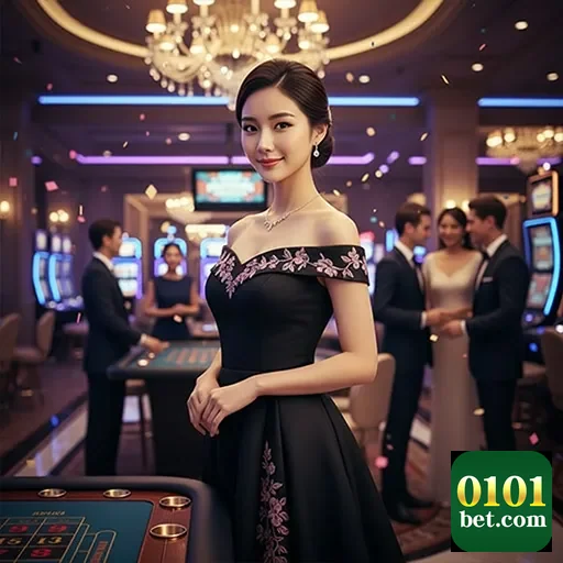 Jogadora em cassino elegante no 0101bet, destacando jogos.