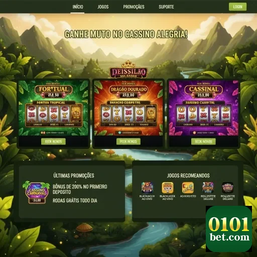 Painel da 0101bet com slots e promoções de cassino.